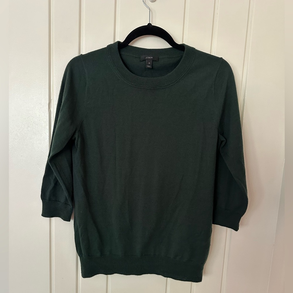 J. Crew 3/4 sleeve Sweater. Pine green. 100% Merino Wool. Size M.
